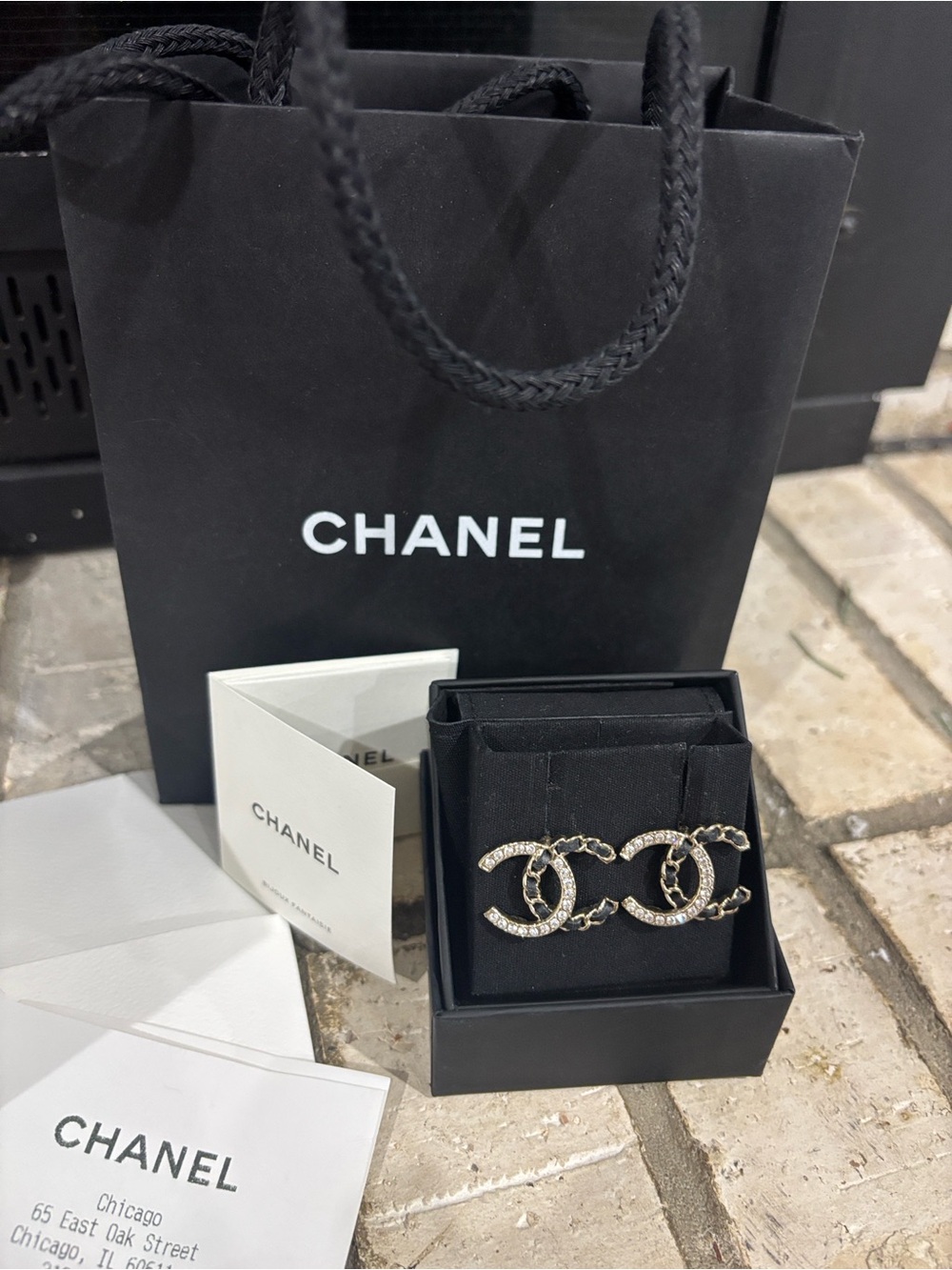 Authentic CHANEL Crystal CC Chain Link Earrings
